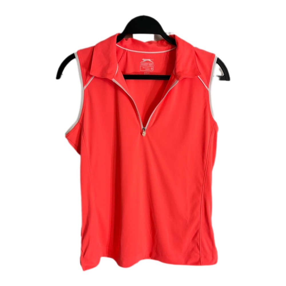 Slanzenger Women’s SZ M Golf Polo Tank Quarter Zip in Neon Orange White Piping